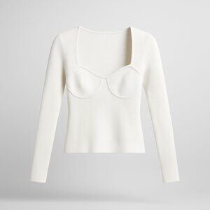 Madewell Wide Rib Sweater Top Women's Small Antique Cream Ivory Sweetheart Neck